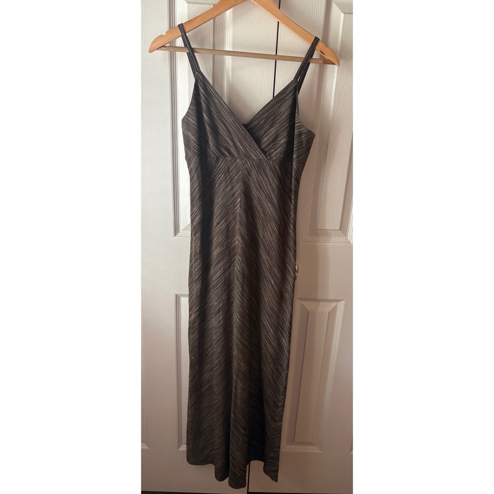 VINTAGE Y2K Old Navy Brown White Stripe Linen Blend Empire Waist Maxi Dress‎ 8